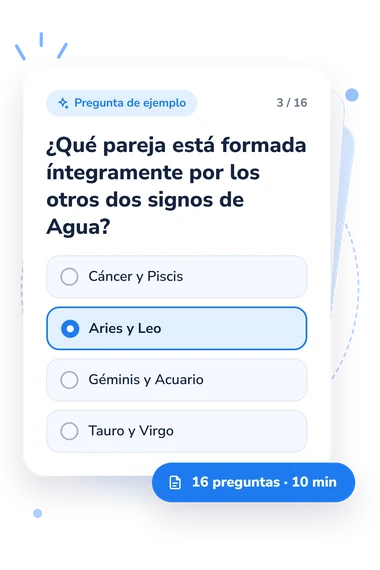 Test cuestionario sobre Escorpio: tarjeta con pregunta