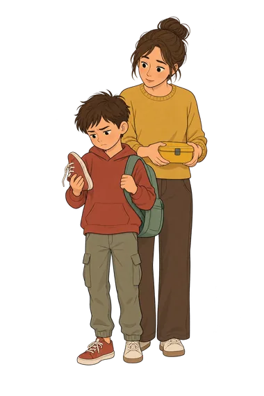 SDQ-60 Child Behavior Questionnaire: a slow school morning SDQ-60 Child Behavior Questionnaire: boy holding his sneaker