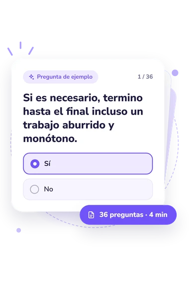 Test autoestima de tu perseverancia: pregunta y respuestas Test autoestima de tu perseverancia: tarjeta con pregunta