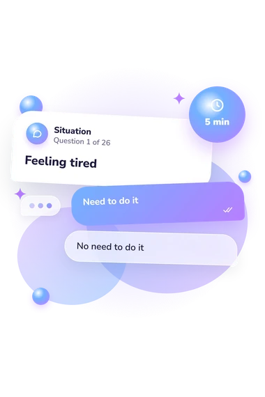 Laziness Self-Regulation Scale Test: what would you do Laziness Self-Regulation Scale Test: situation and reply bubbles