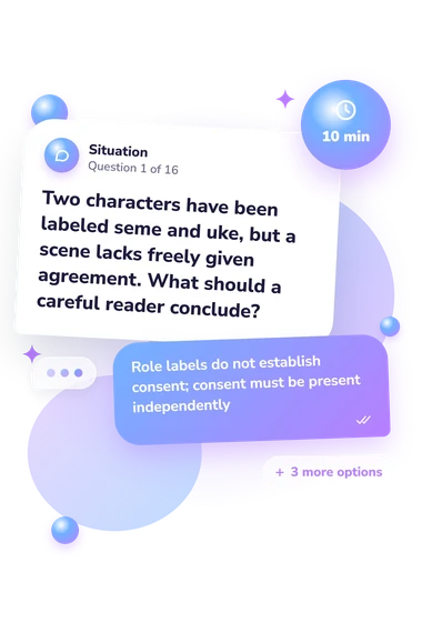 Seme Uke Quiz: what would you do Seme Uke Quiz: situation and reply bubbles