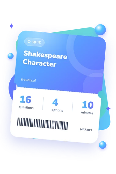Shakespeare Character Quiz: questions, options and minutes Shakespeare Character Quiz: test ticket with numbers