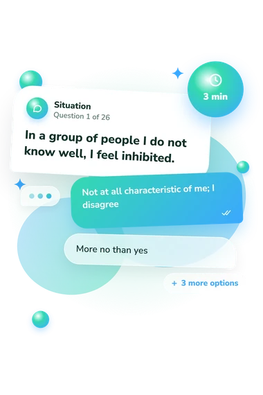 Shyness Scale Test: situation and reply bubbles
