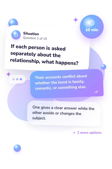 Siblings or Dating Quiz: situation and reply bubbles