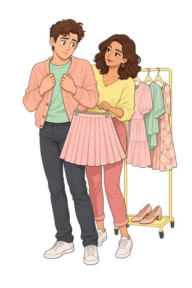 Test sissy: chico con cárdigan y falda rosa