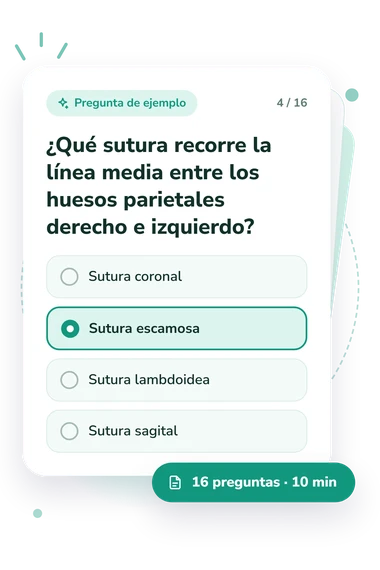 Test cuestionario sobre las suturas: tarjeta con pregunta