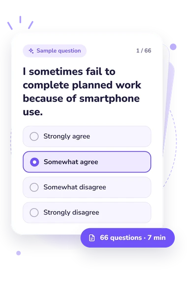 Smartphone Addiction Scale (SAS) Test: sample question card
