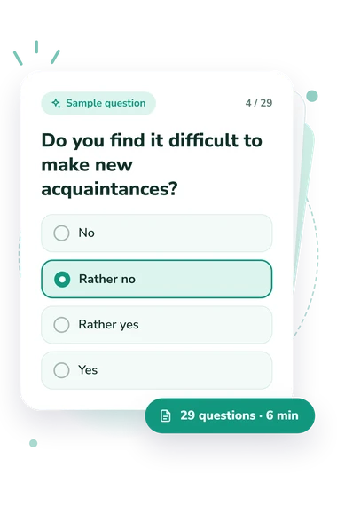 Social Anxiety Test: answers to choose from Social Anxiety Test: sample question card