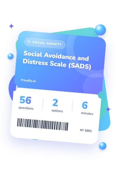 Social Avoidance and Distress: questions, options and minutes Social Avoidance and Distress: test ticket with numbers