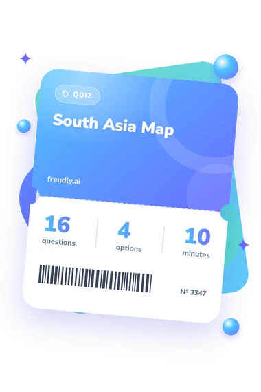 South Asia Map Quiz: questions, options and minutes South Asia Map Quiz: test ticket with numbers