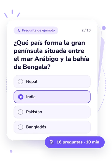 Test cuestionario sobre el mapa: tarjeta con pregunta