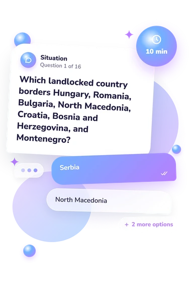 Southern Europe Map Quiz: situation and reply bubbles