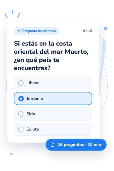 Test cuestionario sobre el mapa: tarjeta con pregunta