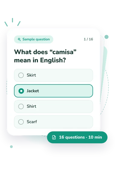 Spanish Clothing Quiz: sample question card