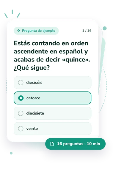 Test cuestionario de números: pregunta y respuestas Test cuestionario de números: tarjeta con pregunta