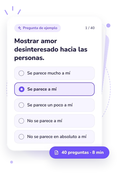 Test orientación espiritual: pregunta y respuestas Test orientación espiritual: tarjeta con pregunta