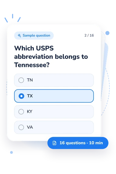 State Abbreviations Quiz: answers to choose from State Abbreviations Quiz: sample question card