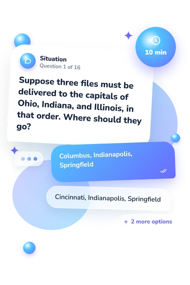 States and Capitals Quiz: situation and reply bubbles