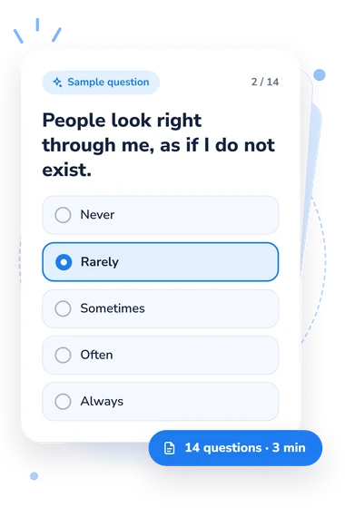 Subjective Ostracism Scale Test: answers to choose from Subjective Ostracism Scale Test: sample question card