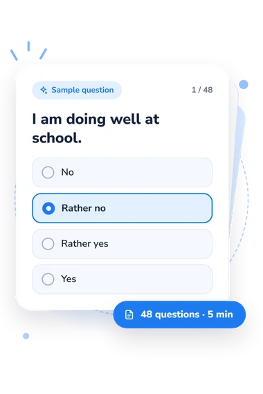 School Subjective Well-Being Questionnaire: answers to choose from School Subjective Well-Being Questionnaire Test: sample question card