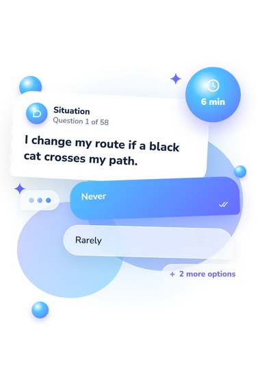 Superstitiousness Questionnaire Test: situation and reply bubbles