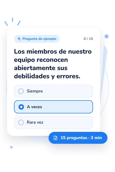 Test evaluación del equipo según: pregunta y respuestas Test evaluación del equipo según: tarjeta con pregunta