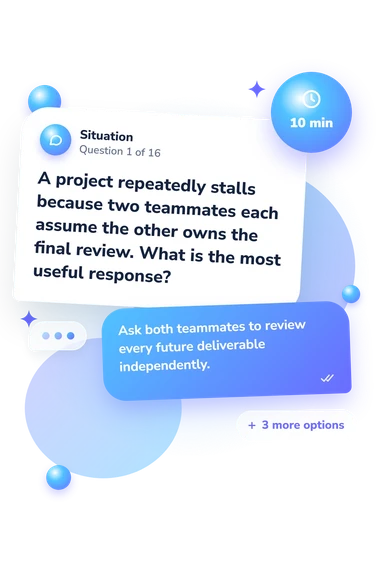Teamwork Quiz: what would you do Teamwork Quiz: situation and reply bubbles