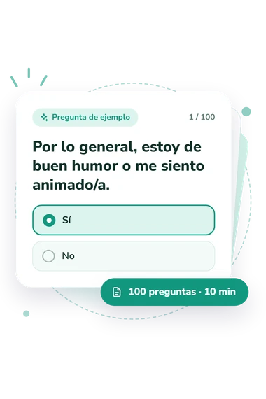 Test cuestionario de temperamento TEMPS-A: tarjeta con pregunta
