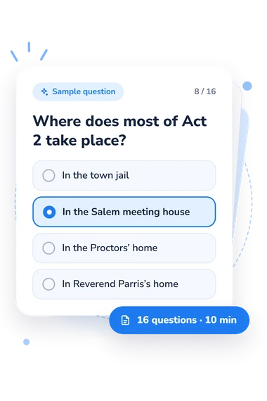 The Crucible Act 2: answers to choose from The Crucible Act 2 Quiz: sample question card