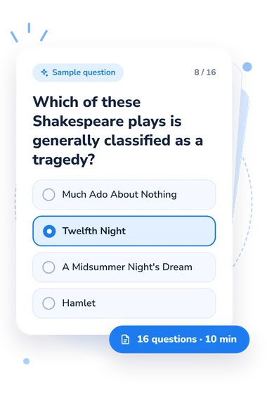Theater Quiz: answers to choose from Theater Quiz: sample question card