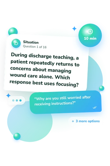 Therapeutic Communication Nursing Quiz: situation and reply bubbles