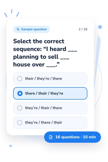 There Their They're Quiz: sample question card