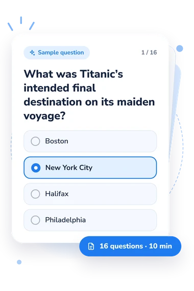 Titanic Quiz: sample question card