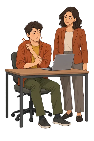 Tourette Syndrome Test: adult at desk during tic