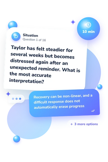 Trauma Response Quiz: situation and reply bubbles