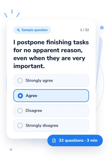 Tuckman Procrastination Scale (TPS): answers to choose from Tuckman Procrastination Scale (TPS) Test: sample question card