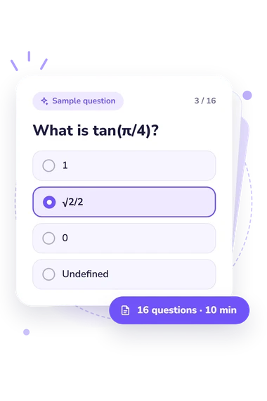 Unit Circle Quiz: answers to choose from Unit Circle Quiz: sample question card