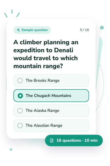 US Mountain Ranges Quiz: answers to choose from US Mountain Ranges Quiz: sample question card