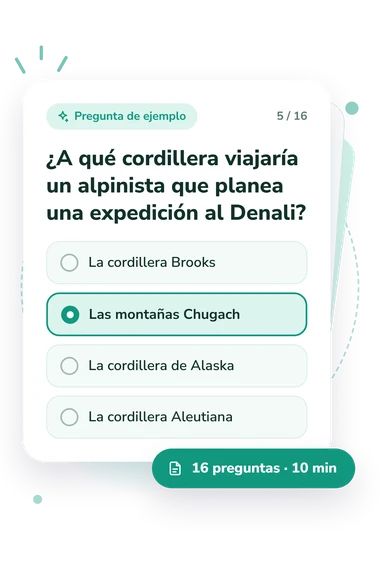 Test cuestionario sobre las cordilleras: pregunta y respuestas Test cuestionario sobre las cordilleras: tarjeta con pregunta