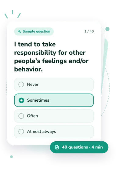 Codependency Scale Test: sample question card