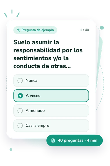 Test escala de codependencia: tarjeta con pregunta
