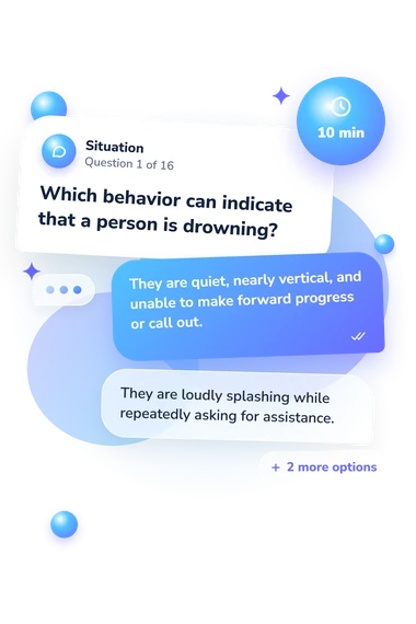 Water Safety Quiz: situation and reply bubbles