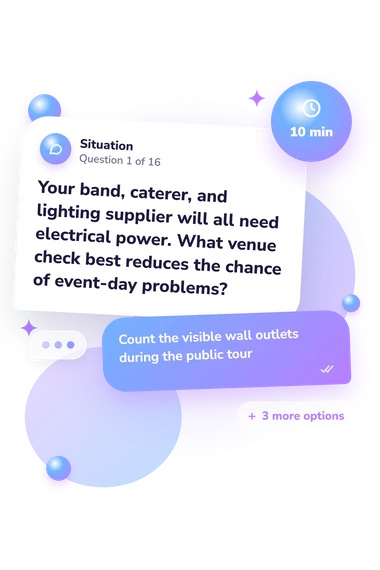 Wedding Venue Quiz: situation and reply bubbles