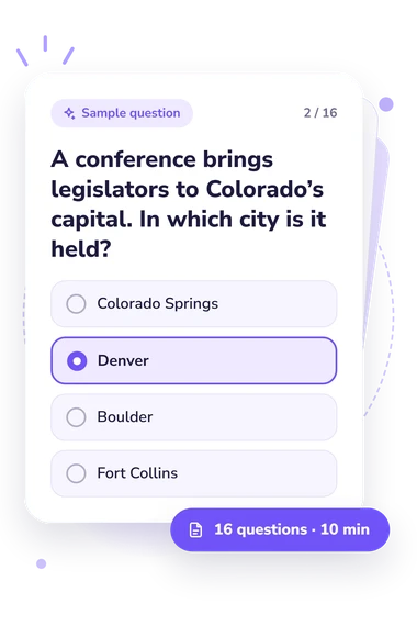 West States and Capitals: answers to choose from West States and Capitals Quiz: sample question card