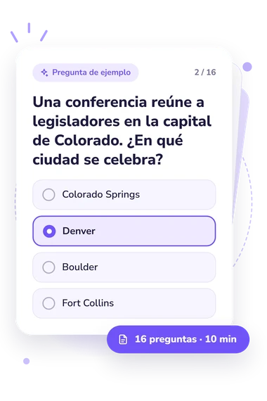 Test cuestionario sobre los estados: pregunta y respuestas Test cuestionario sobre los estados: tarjeta con pregunta