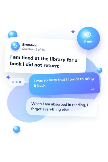 Emotional Type Questionnaire Test: situation and reply bubbles