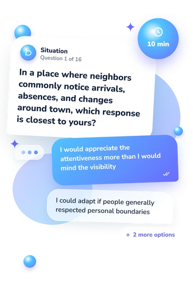 Where Should I Live: situation and reply bubbles