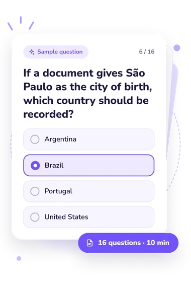 Where Was I Born Quiz: sample question card