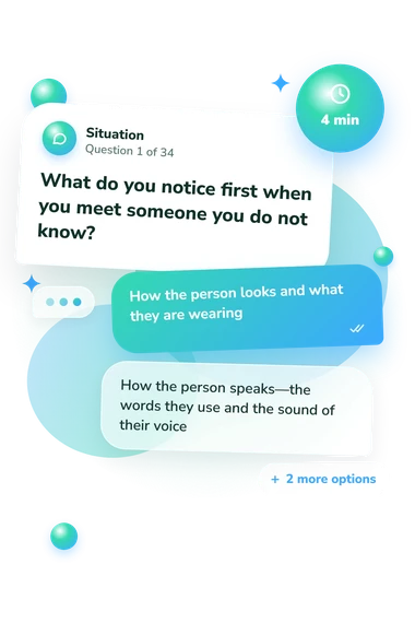 Preferred Learning Style Test: situation and reply bubbles