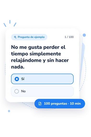 Test cuestionario de personalidad: pregunta y respuestas Test cuestionario de personalidad: tarjeta con pregunta